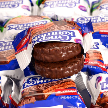 俄罗斯进口食品康吉牌三明治夹心饼干网红零食 巧克力味500g摩敦优选